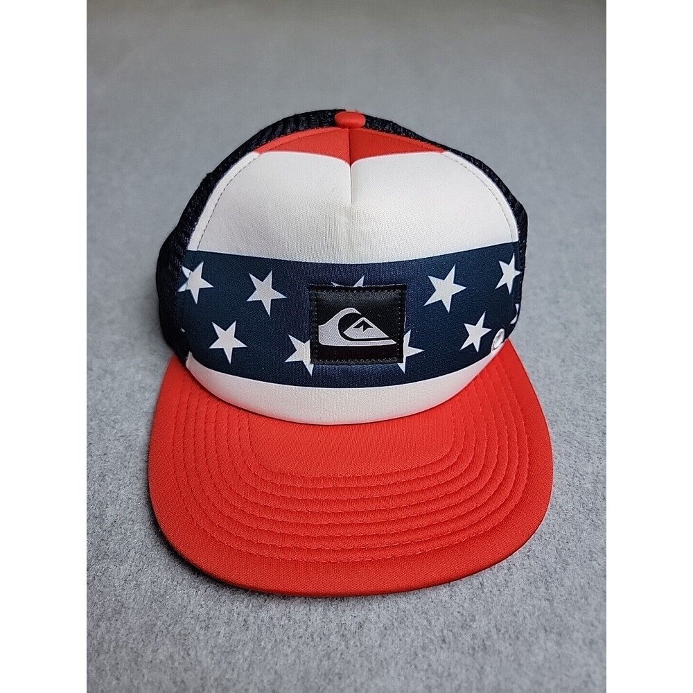 Quicksilver Snapback Hat Trucker Fit All Red White Blue Adjustable American Flag